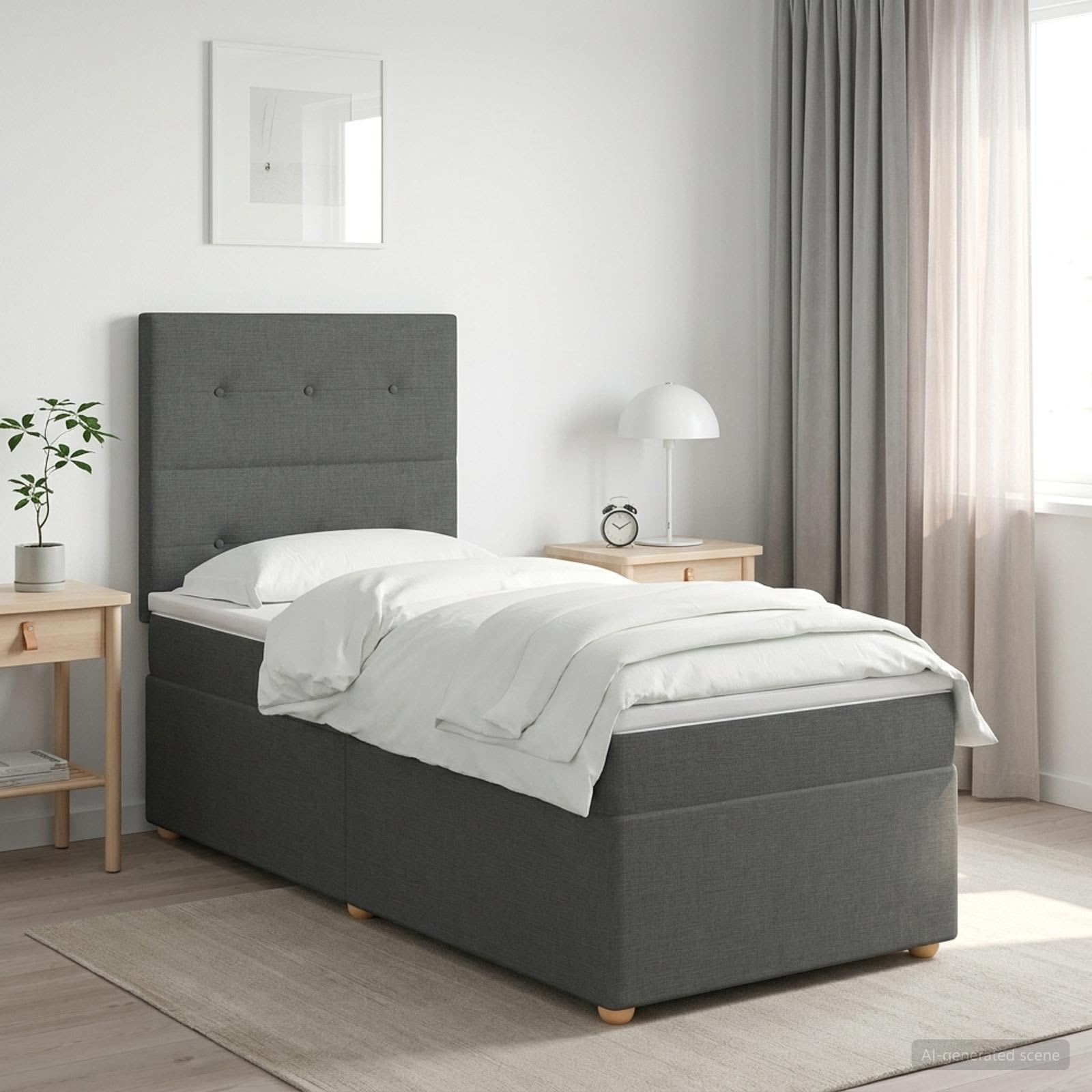 Boxspringbed met matras Donkergrijs 90 x 190 cm Stof