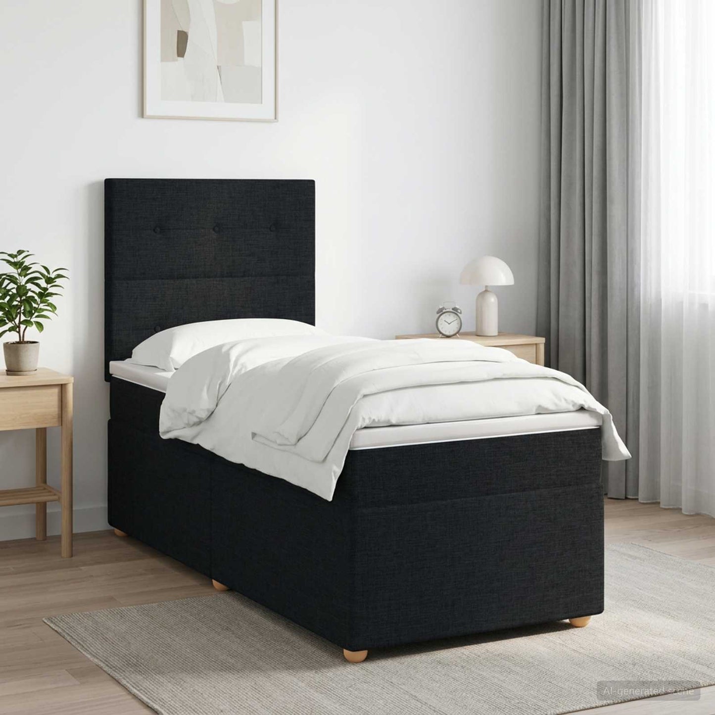 Boxspringbed met matras met hoofdeinde Zwart 100 x 200 cm Stof