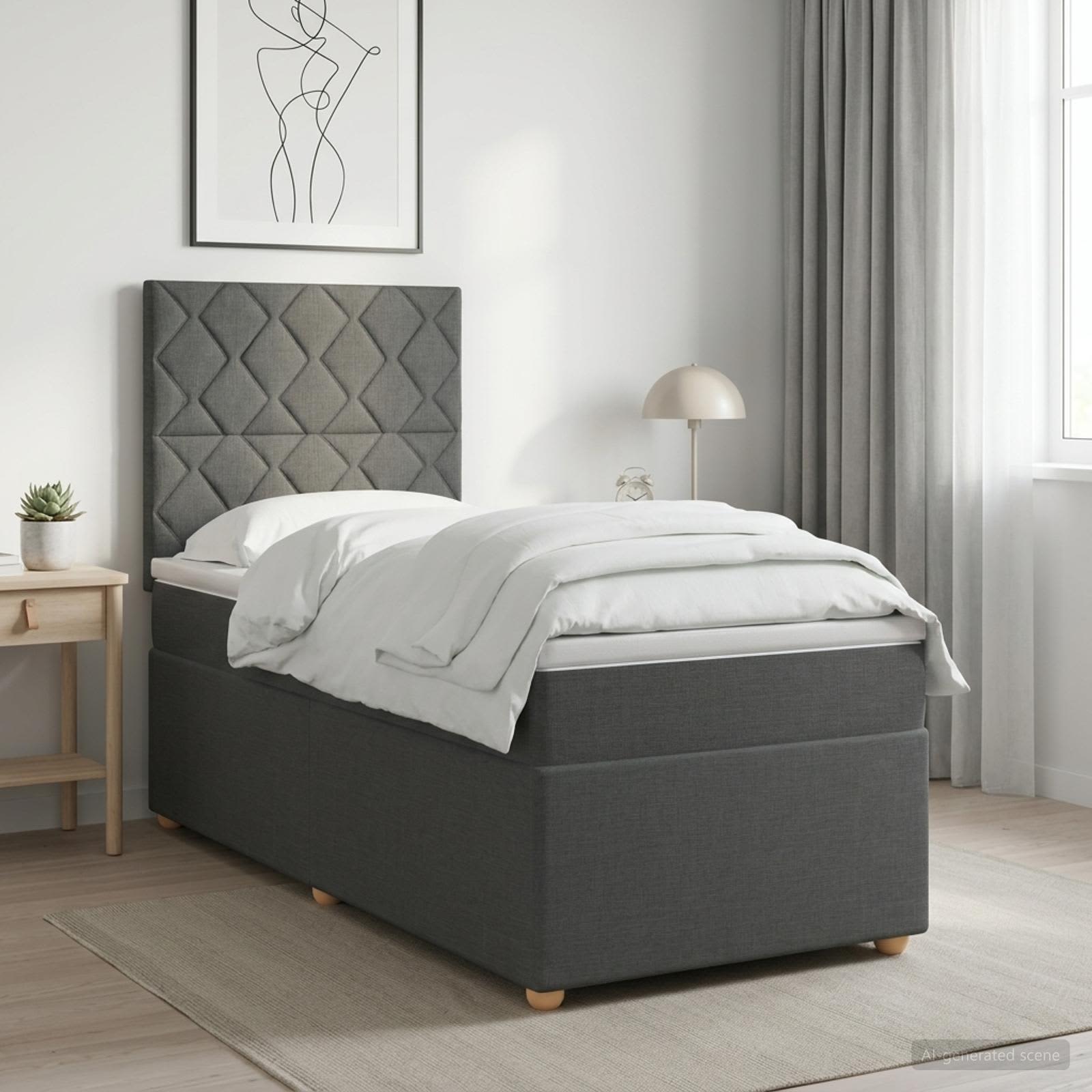 Boxspringbed met matras Donkergrijs 90 x 190 cm Stof