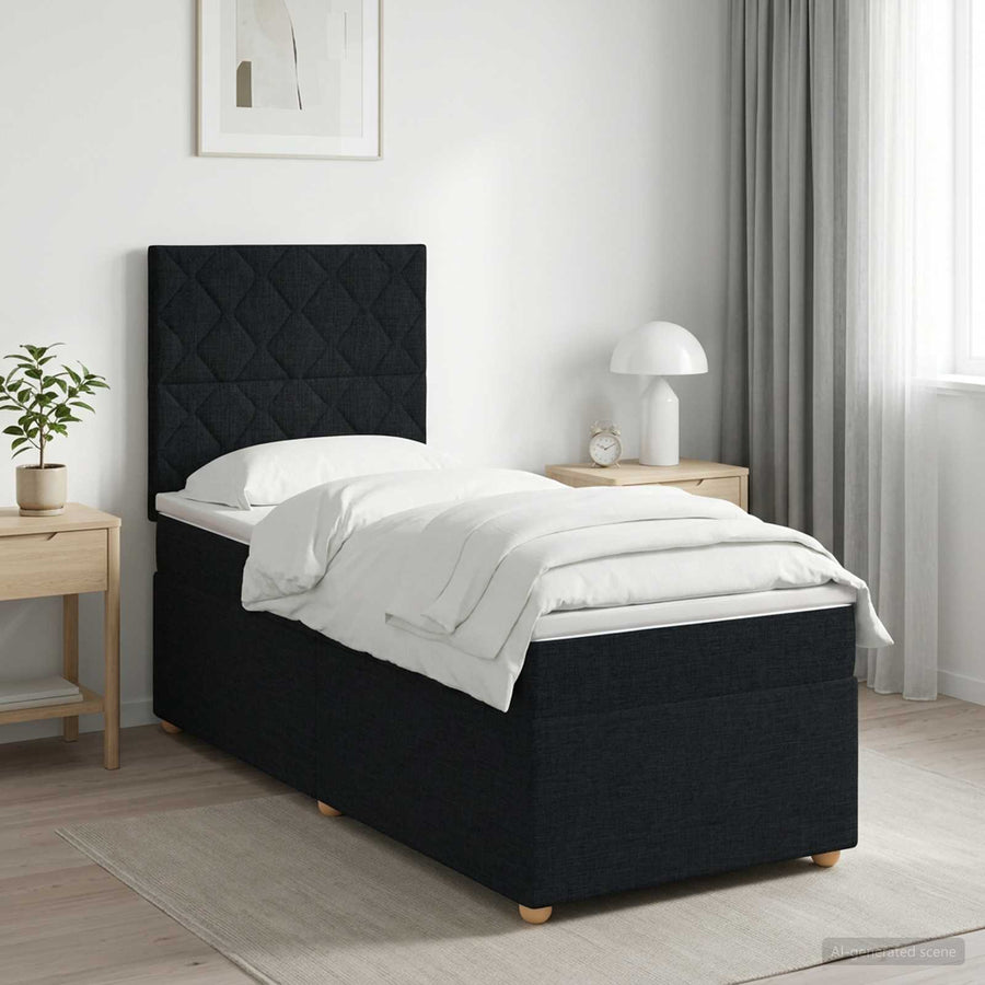 Boxspringbed met matras met hoofdeinde Zwart 90 x 200 cm Stof