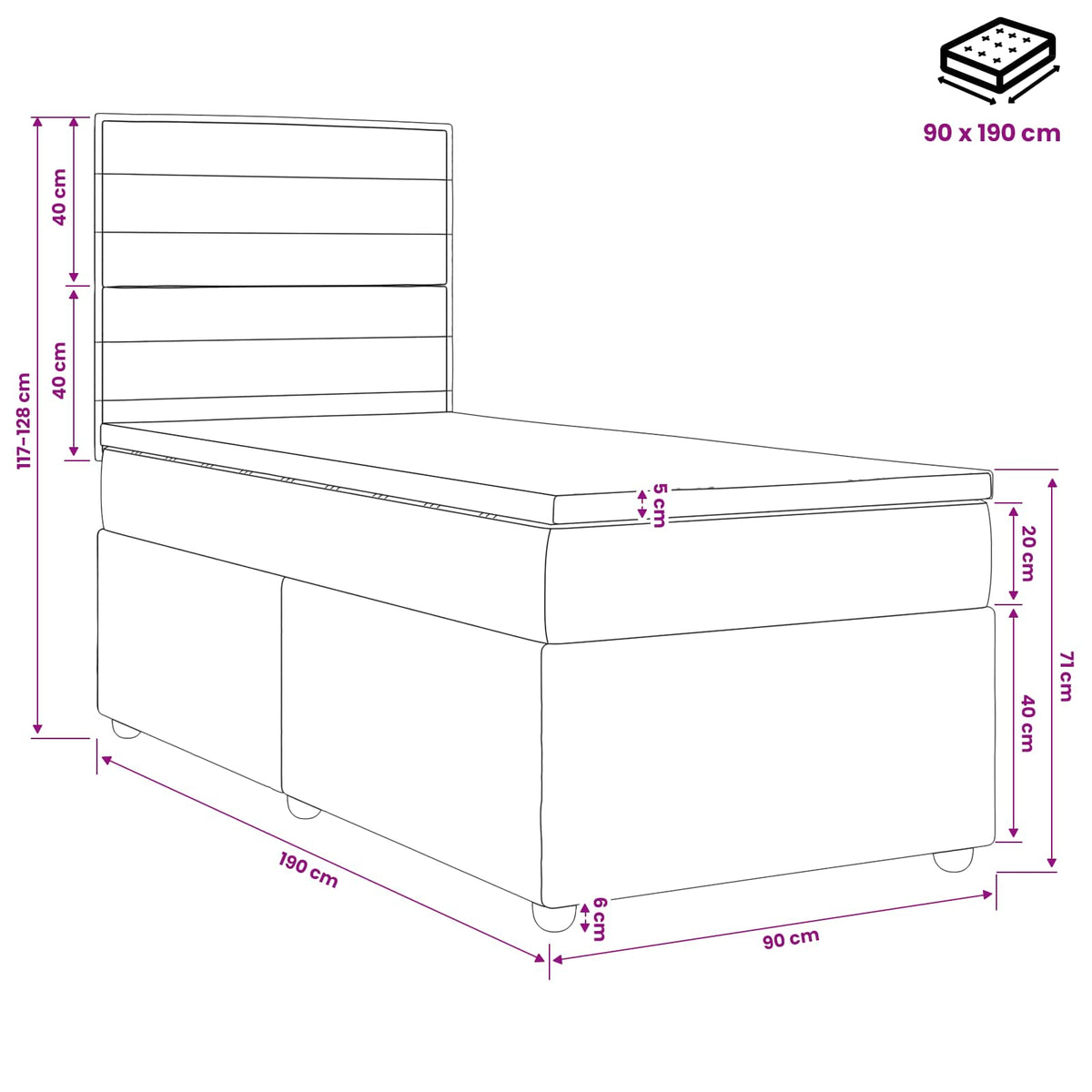 Boxspringbed met matras met hoofdeinde Taupe 90 x 190 cm Stof