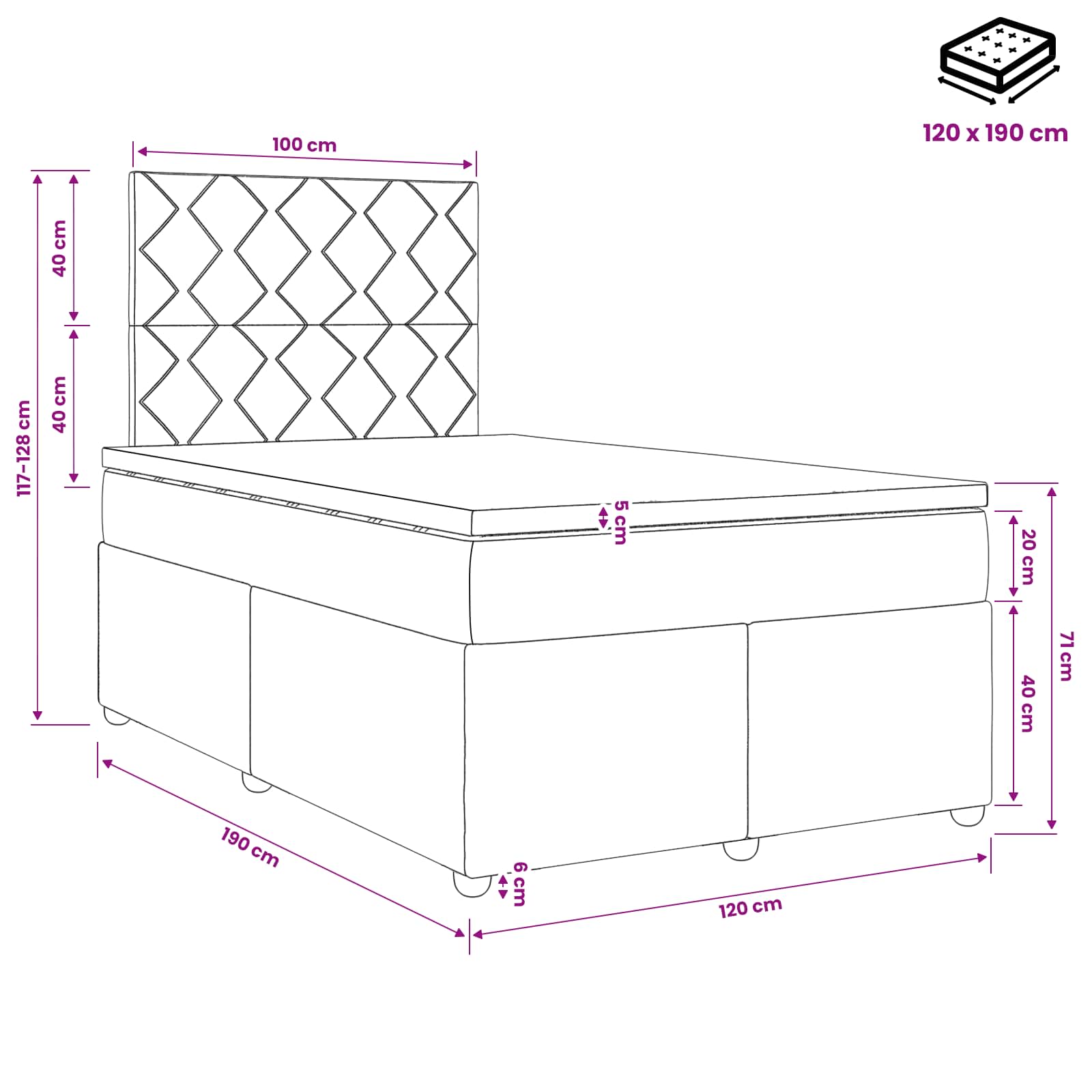 Boxspringbed met matras Donkergrijs 120 x 190 cm Stof