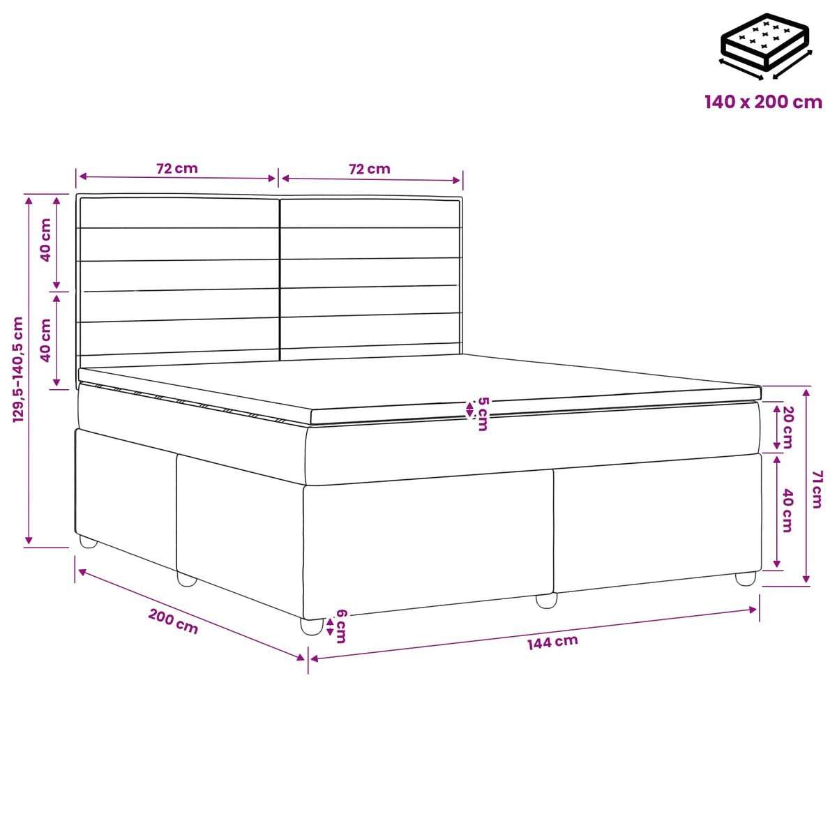 Boxspringbed met matras Donkerbruin 140 x 200 cm Stof