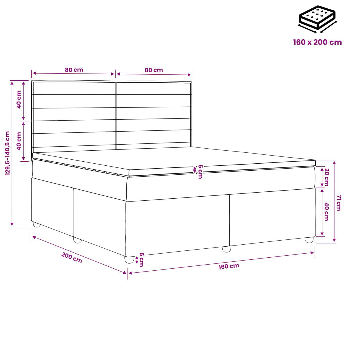 Boxspringbed met matras Donkerbruin 160 x 200 cm Stof