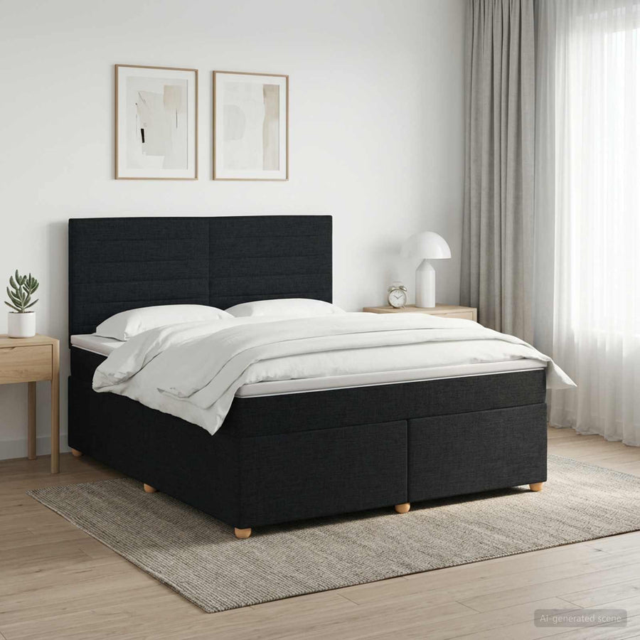 Boxspringbed met matras met hoofdeinde Zwart 140 x 200 cm Stof