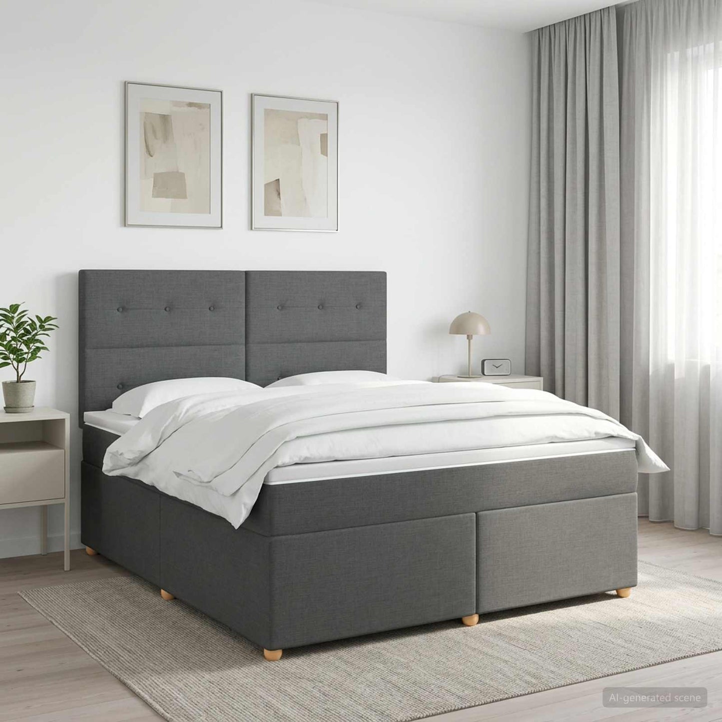Boxspringbed met matras Donkergrijs 180 x 200 cm Stof