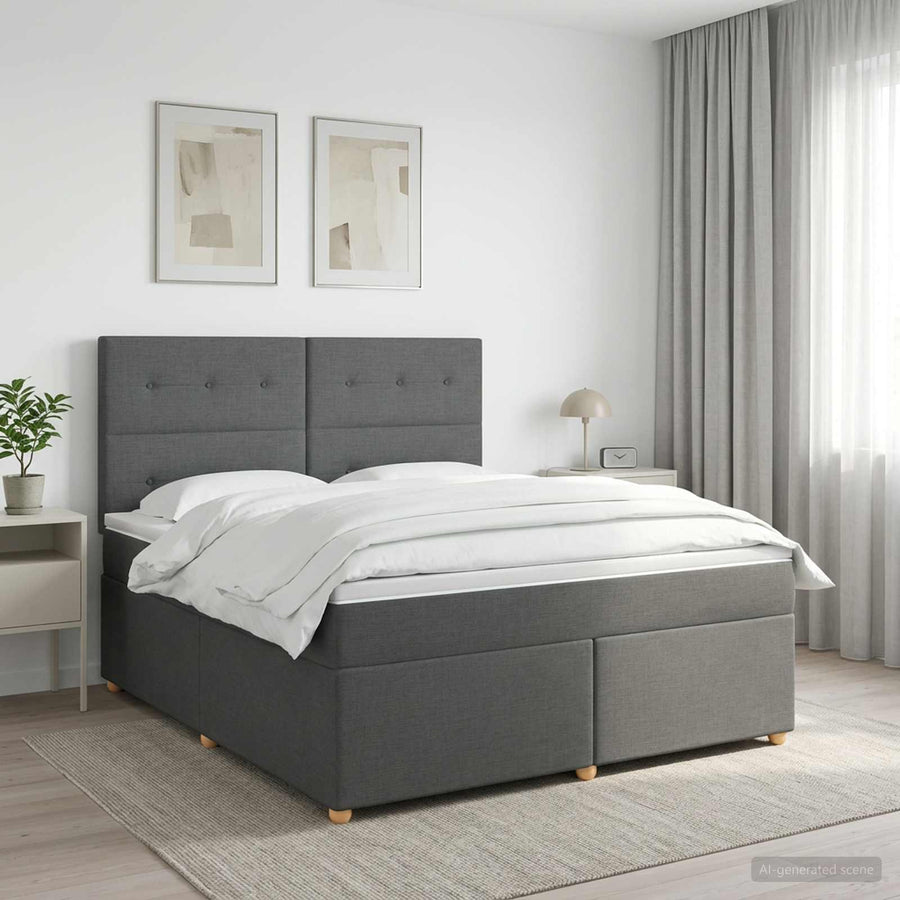 Boxspringbed met matras Donkergrijs 180 x 200 cm Stof