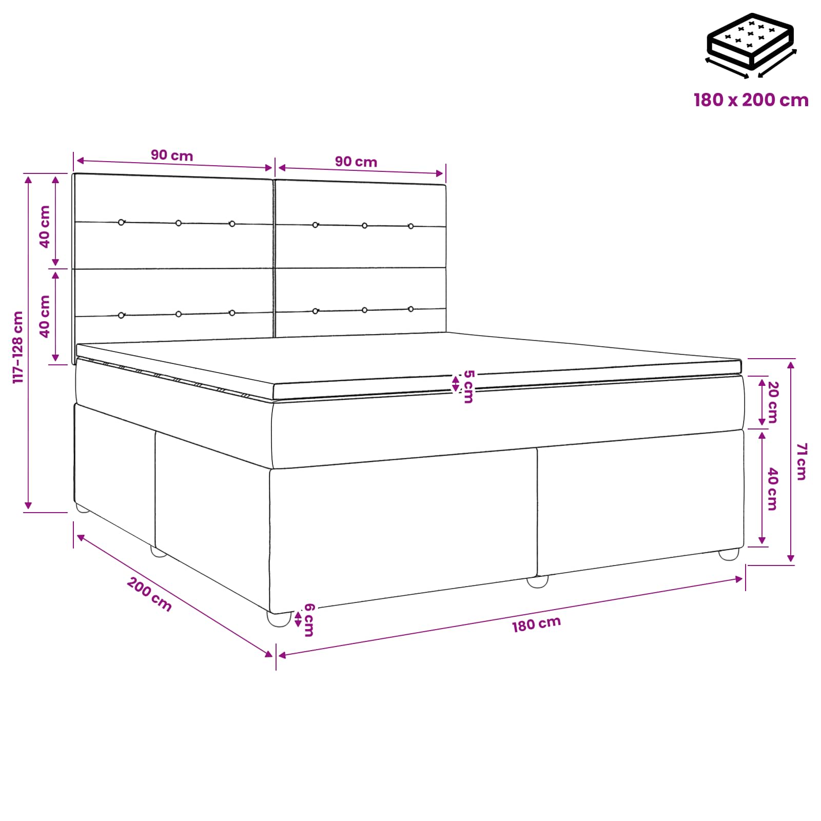 Boxspringbed met matras Donkergrijs 180 x 200 cm Stof