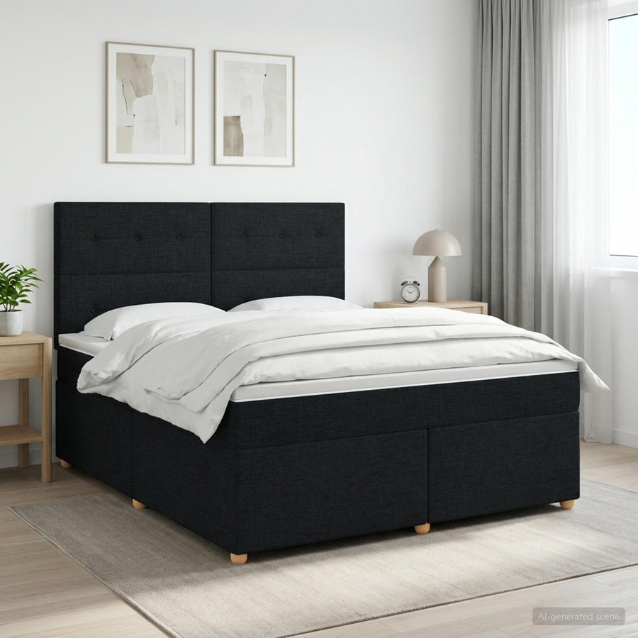 Boxspringbed met matras met hoofdeinde Zwart 140 x 200 cm Stof
