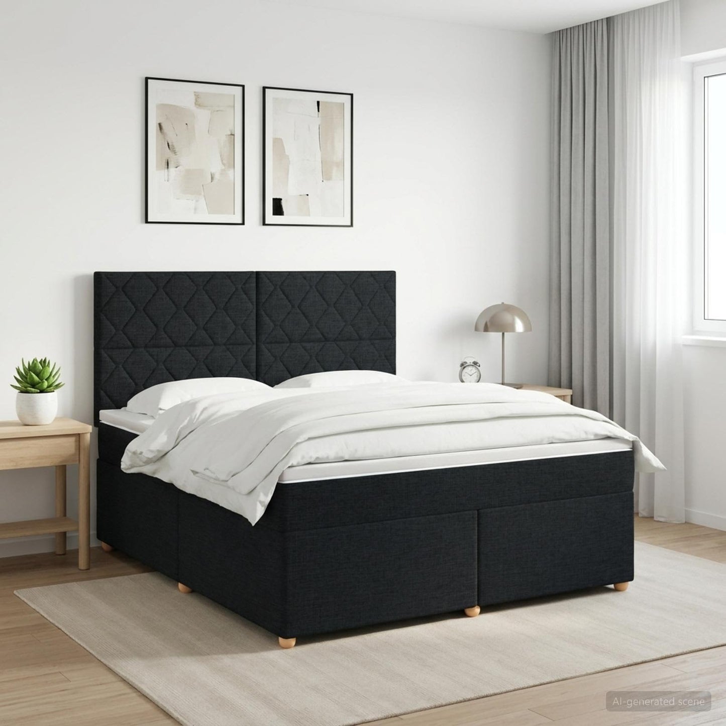 Boxspringbed met matras met hoofdeinde Zwart 140 x 190 cm Stof