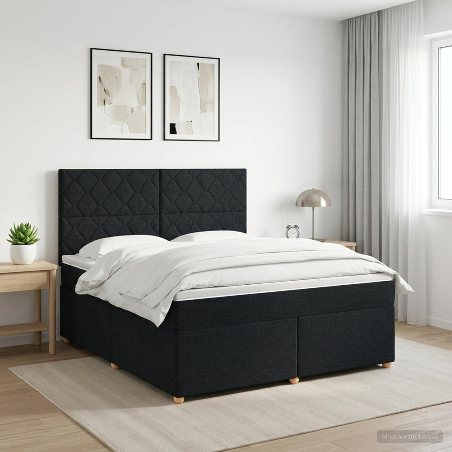 Boxspringbed met matras met hoofdeinde Zwart 140 x 190 cm Stof