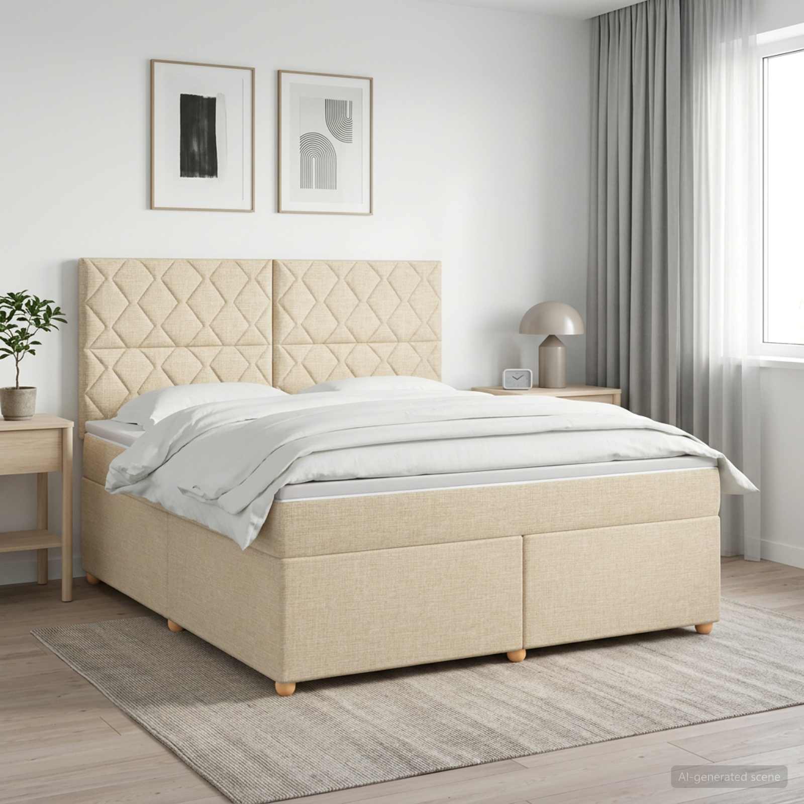 Boxspringbed met matras Crèmekleurig 180 x 200 cm Stof