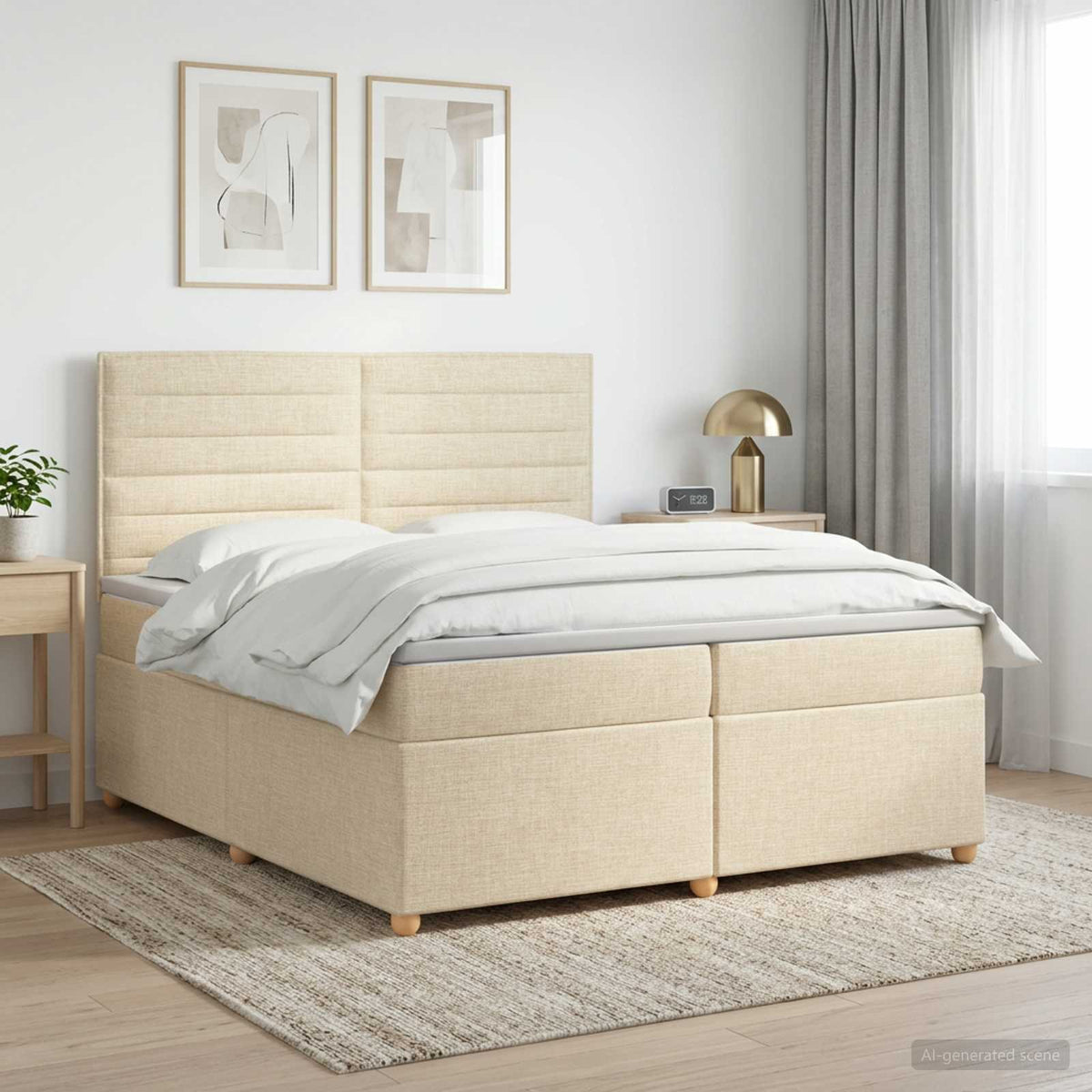 Boxspringbed met matras Crèmekleurig 200 x 200 cm Stof