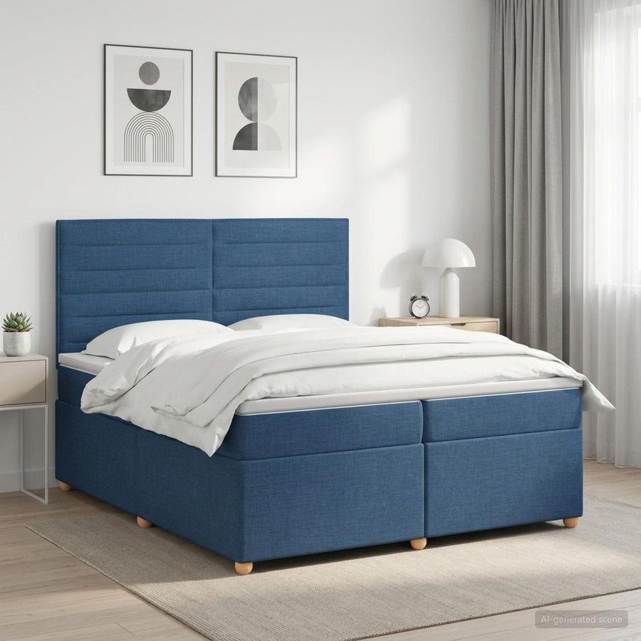 Boxspringbed met matras met hoofdeinde Blauw 200 x 200 cm Stof