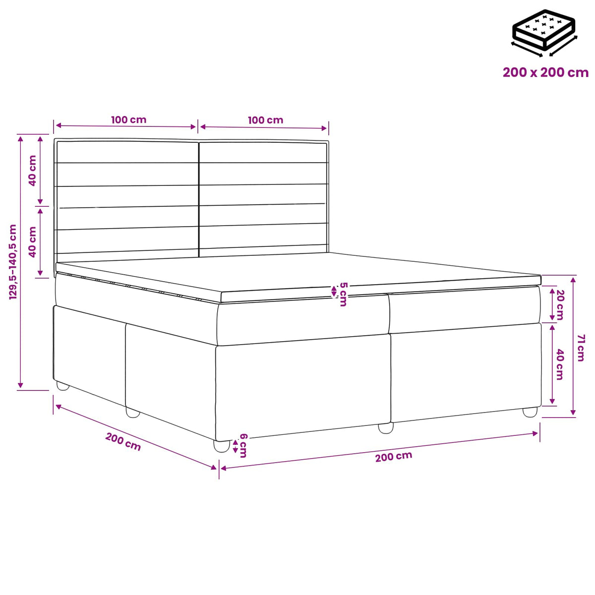 Boxspringbed met matras met hoofdeinde Blauw 200 x 200 cm Stof