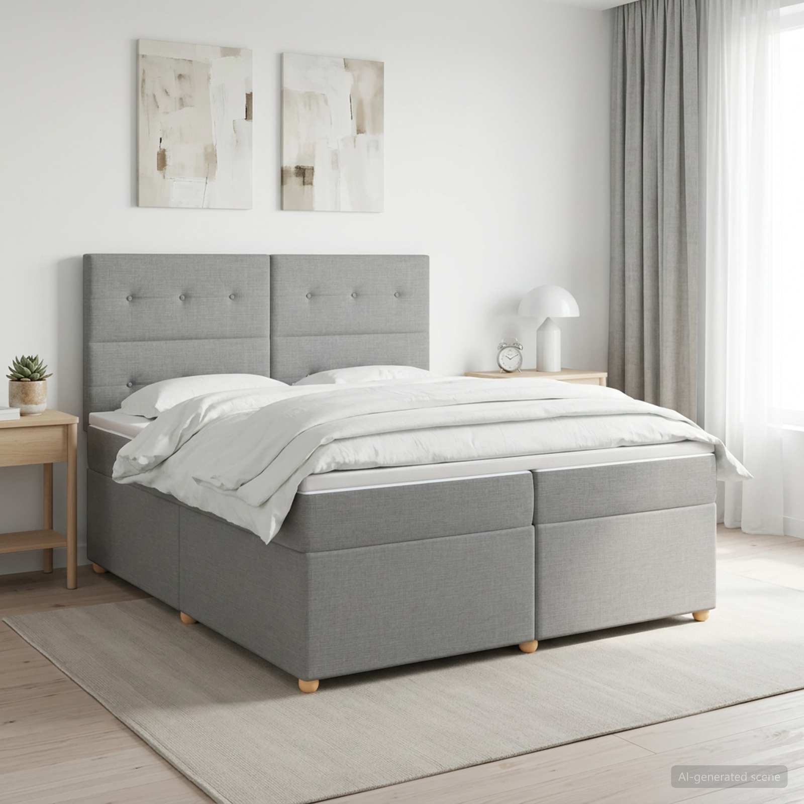 Boxspringbed met matras Lichtgrijs 200 x 200 cm Stof