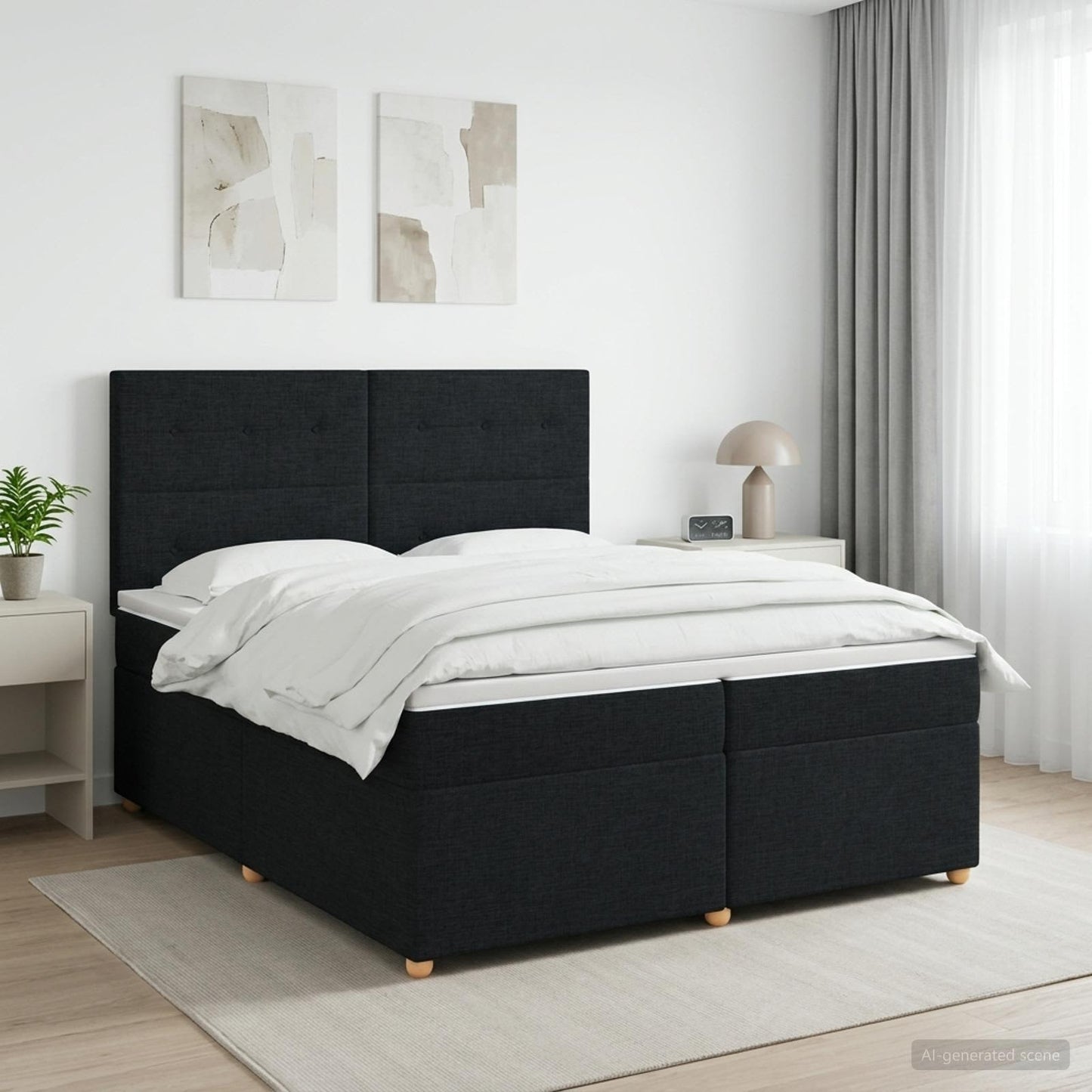 Boxspringbed met matras met hoofdeinde Zwart 200 x 200 cm Stof