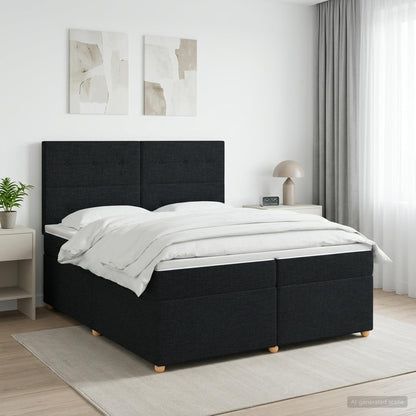 Boxspringbed met matras met hoofdeinde Zwart 200 x 200 cm Stof
