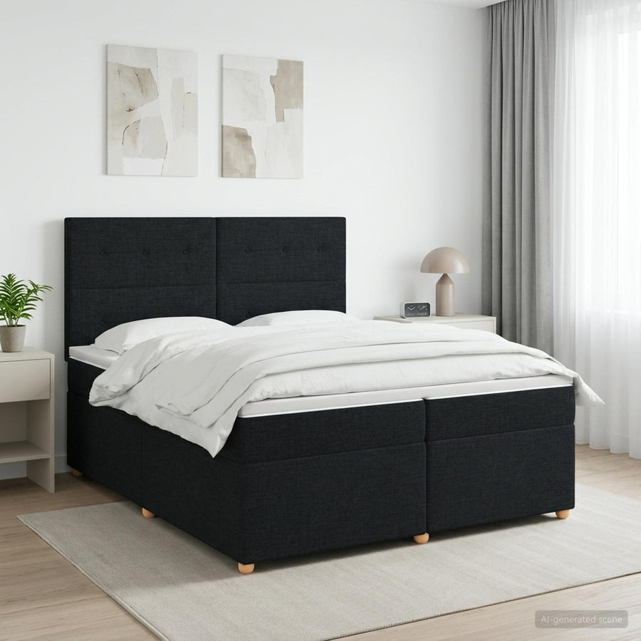 Boxspringbed met matras met hoofdeinde Zwart 200 x 200 cm Stof