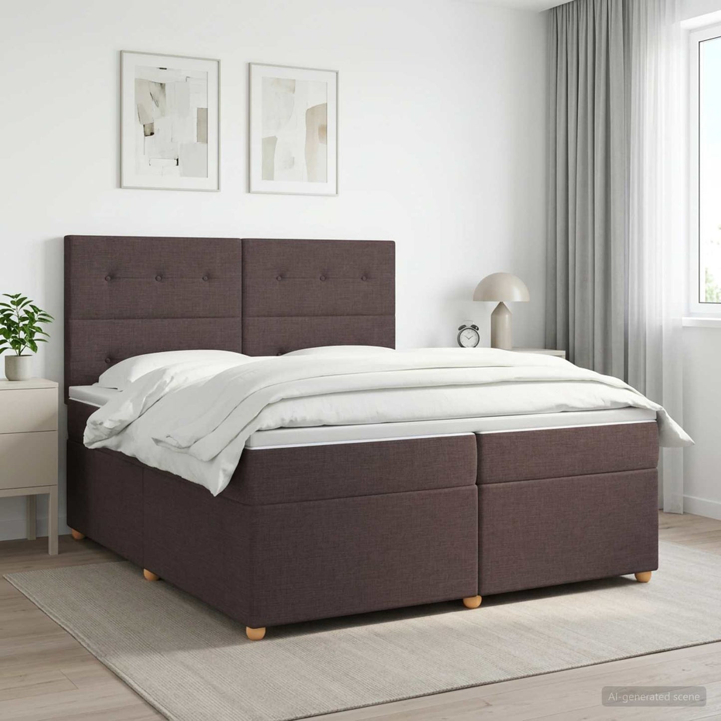 Boxspringbed met matras Donkerbruin 200 x 200 cm Stof