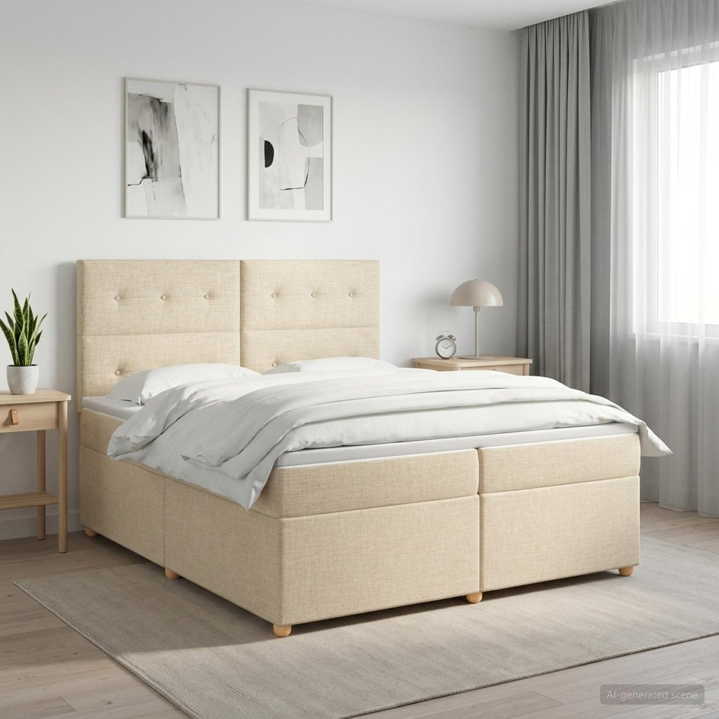 Boxspringbed met matras Crèmekleurig 200 x 200 cm Stof