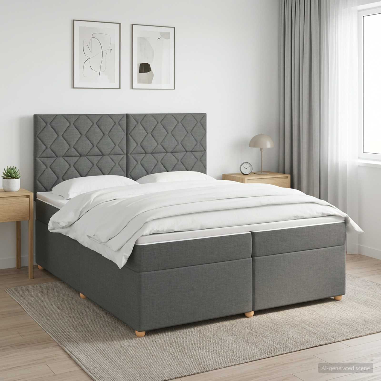 Boxspringbed met matras Donkergrijs 200 x 200 cm Stof