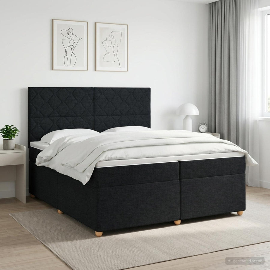 Boxspringbed met matras met hoofdeinde Zwart 200 x 200 cm Stof