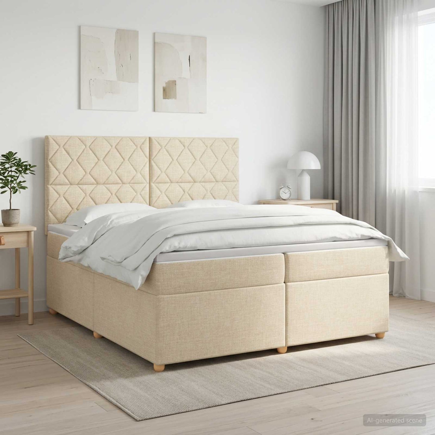 Boxspringbed met matras Crèmekleurig 200 x 200 cm Stof