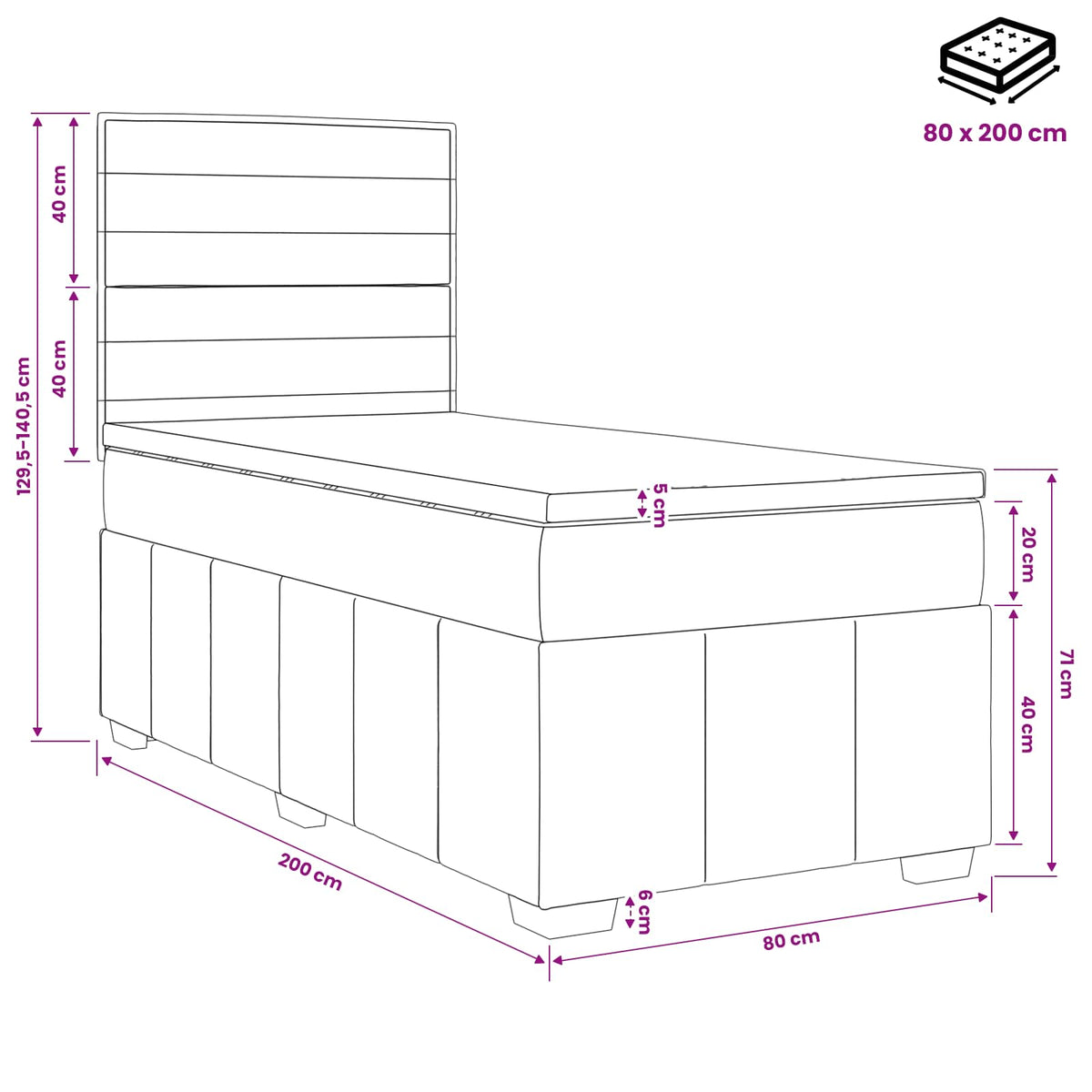 Boxspringbed met matras Crèmekleurig 80 x 200 cm Stof