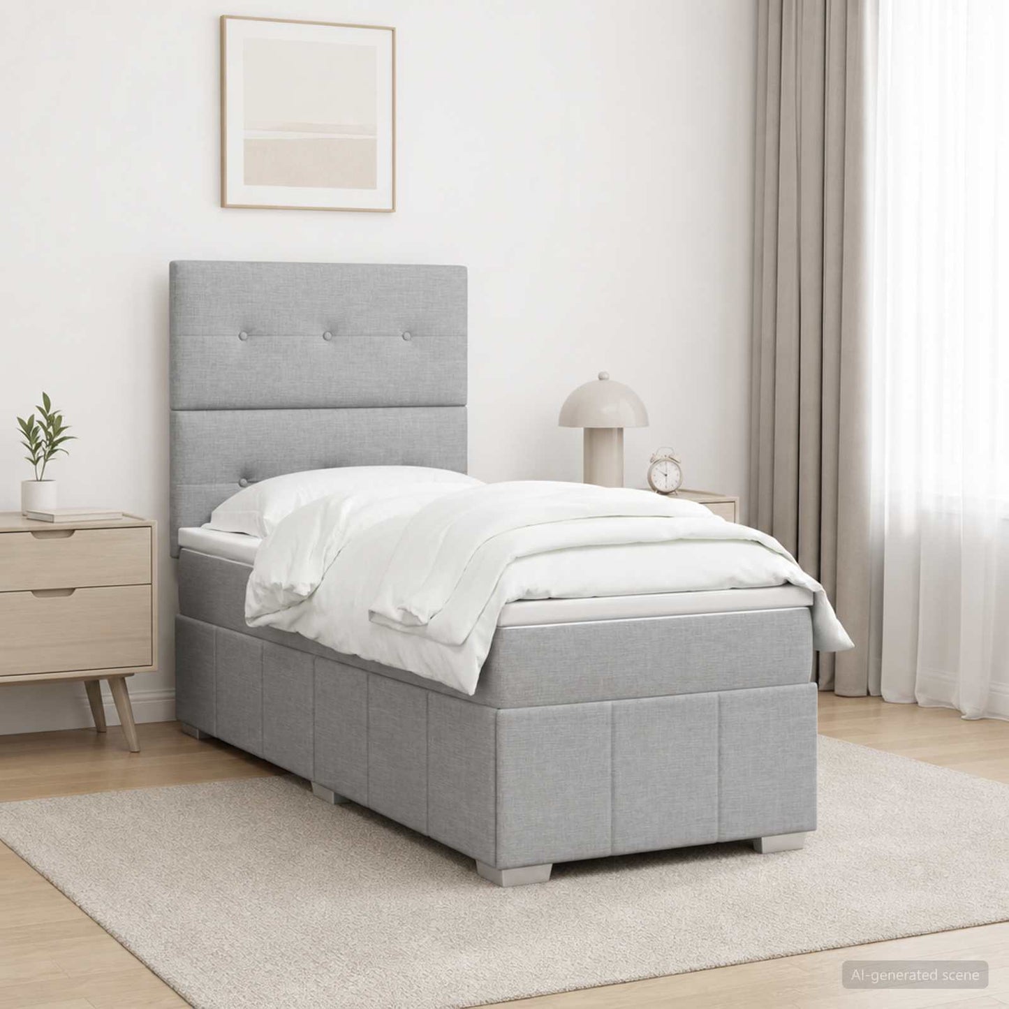 Boxspringbed met matras Lichtgrijs 100 x 200 cm Stof