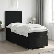 Boxspringbed 100x200 cm zwart stof met matras hoofdeinde