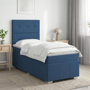 Boxspringbed met matras hoofdeinde blauw 90x200 cm