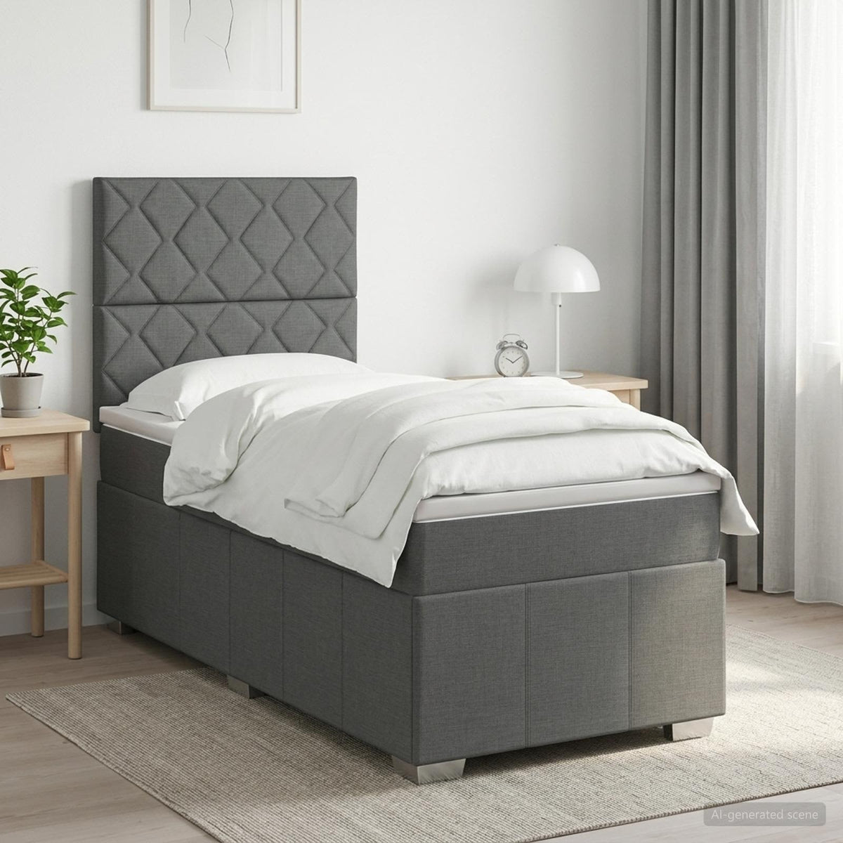 Boxspringbed met matras met hoofdeinde Donkergrijs Enkel Stof