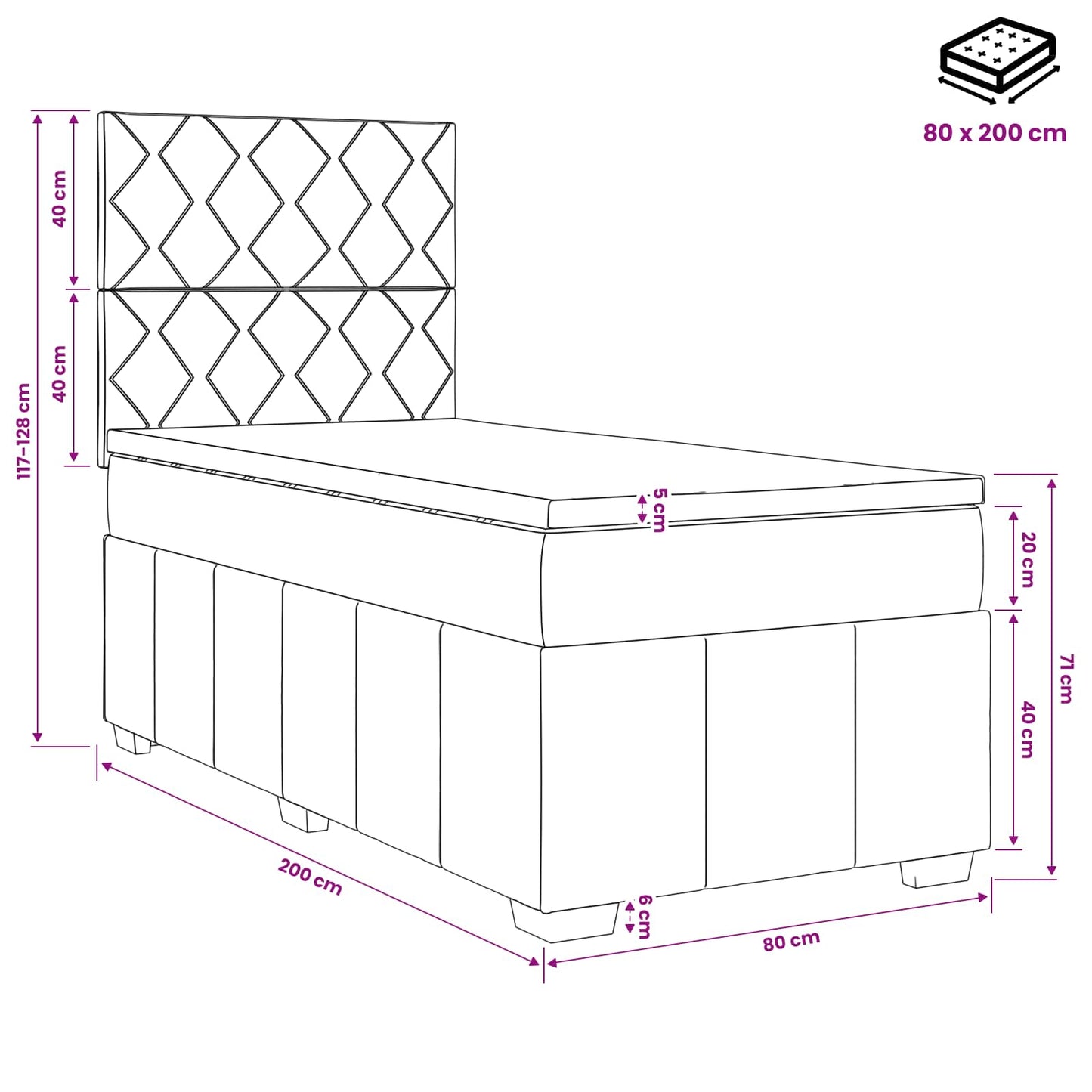 Boxspringbed met matras Donkergrijs 80 x 200 cm Stof