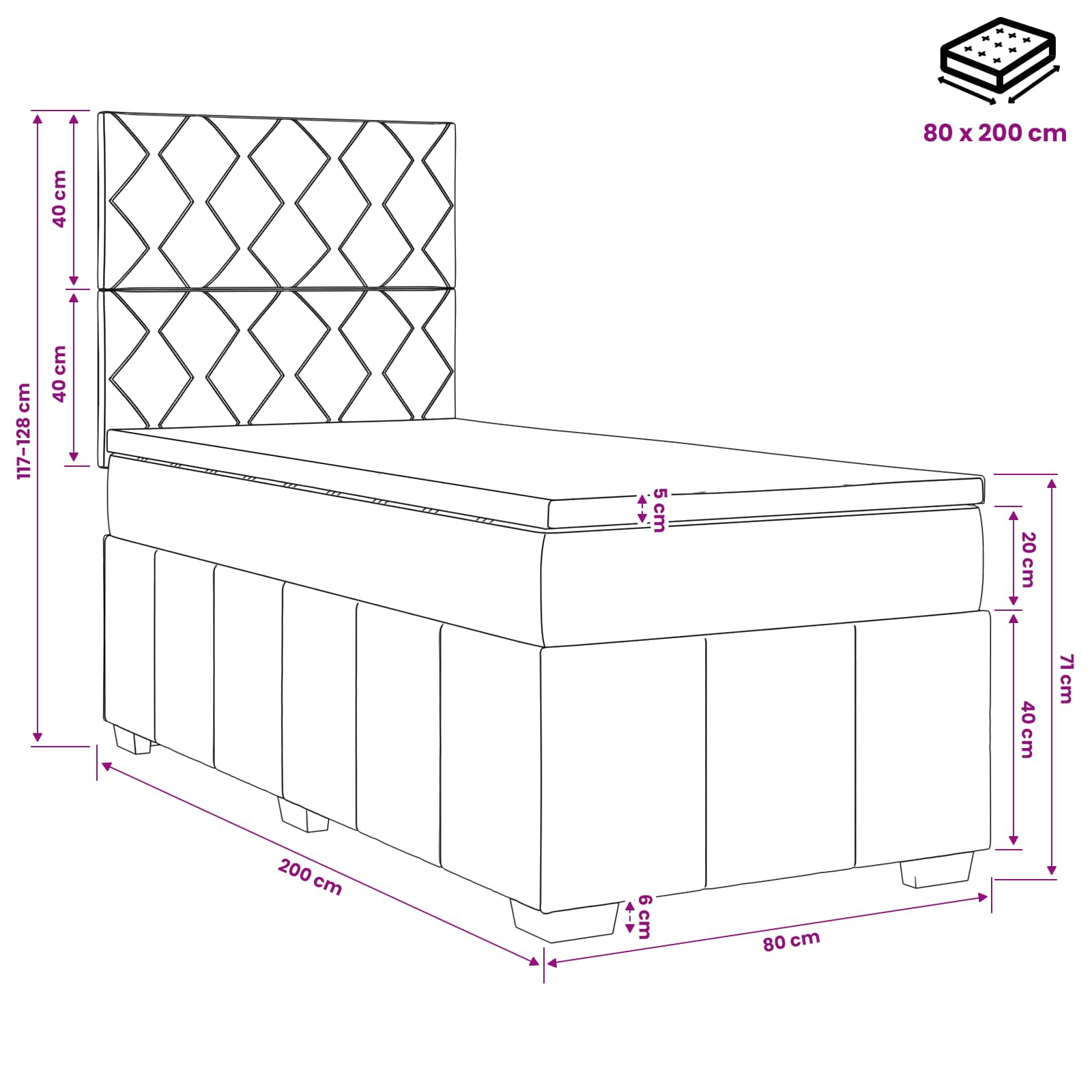 Boxspringbed met matras Donkergrijs 80 x 200 cm Stof