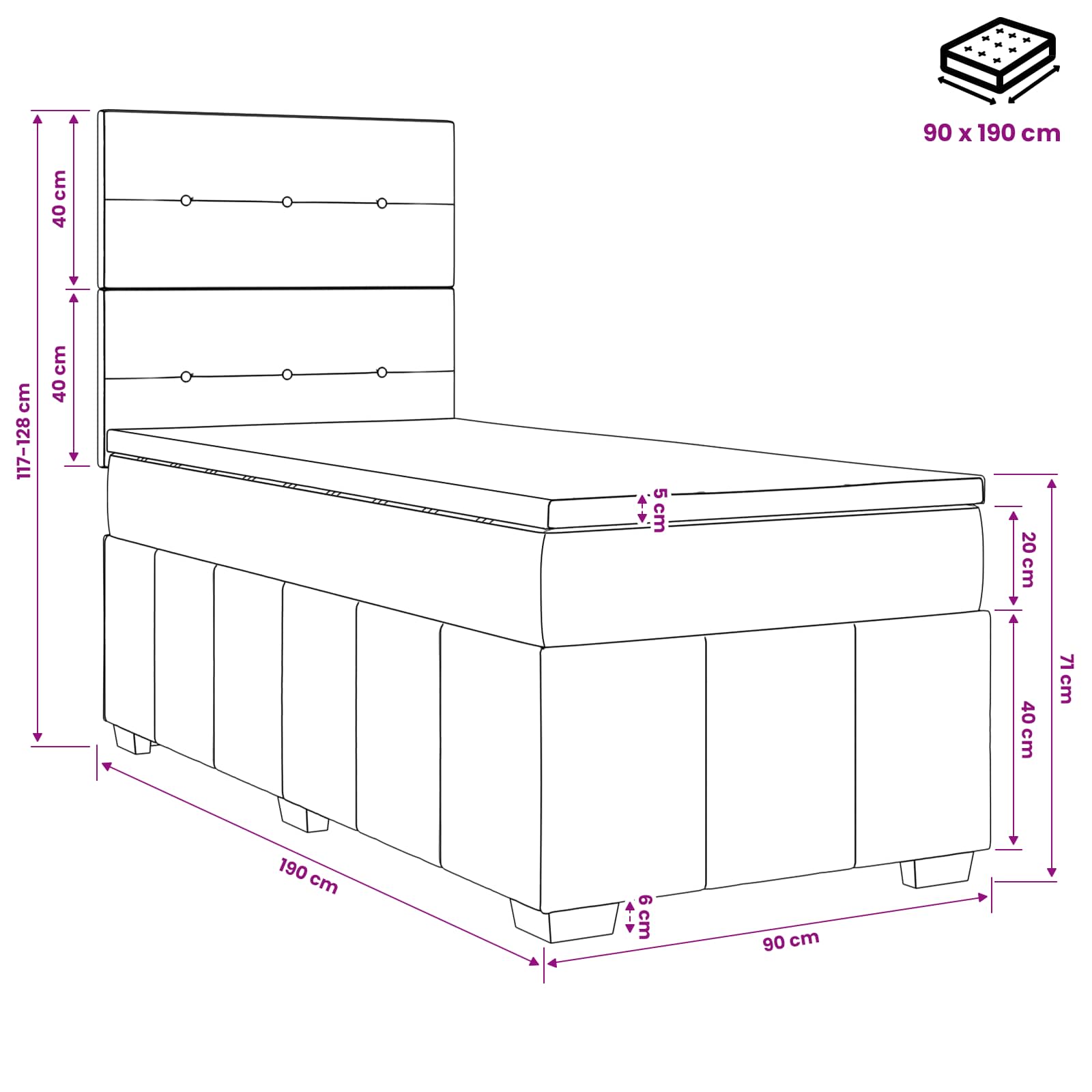Boxspringbed met matras Donkergrijs 90 x 190 cm Stof