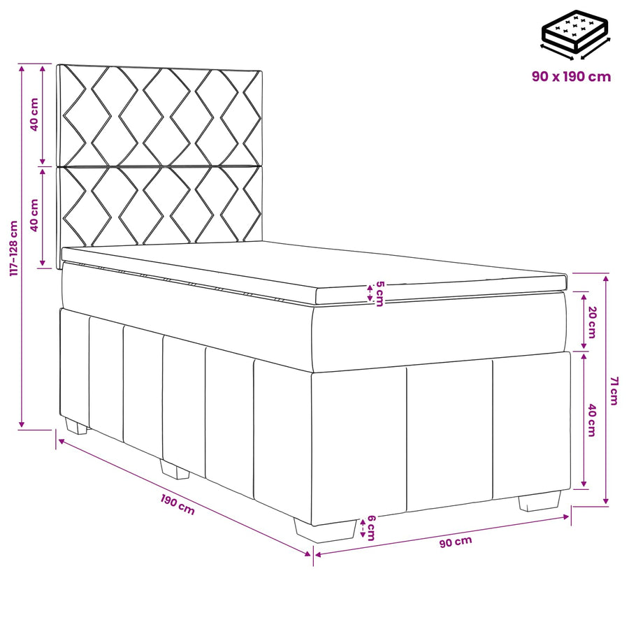 Boxspringbed met matras Lichtgrijs 90 x 190 cm Stof
