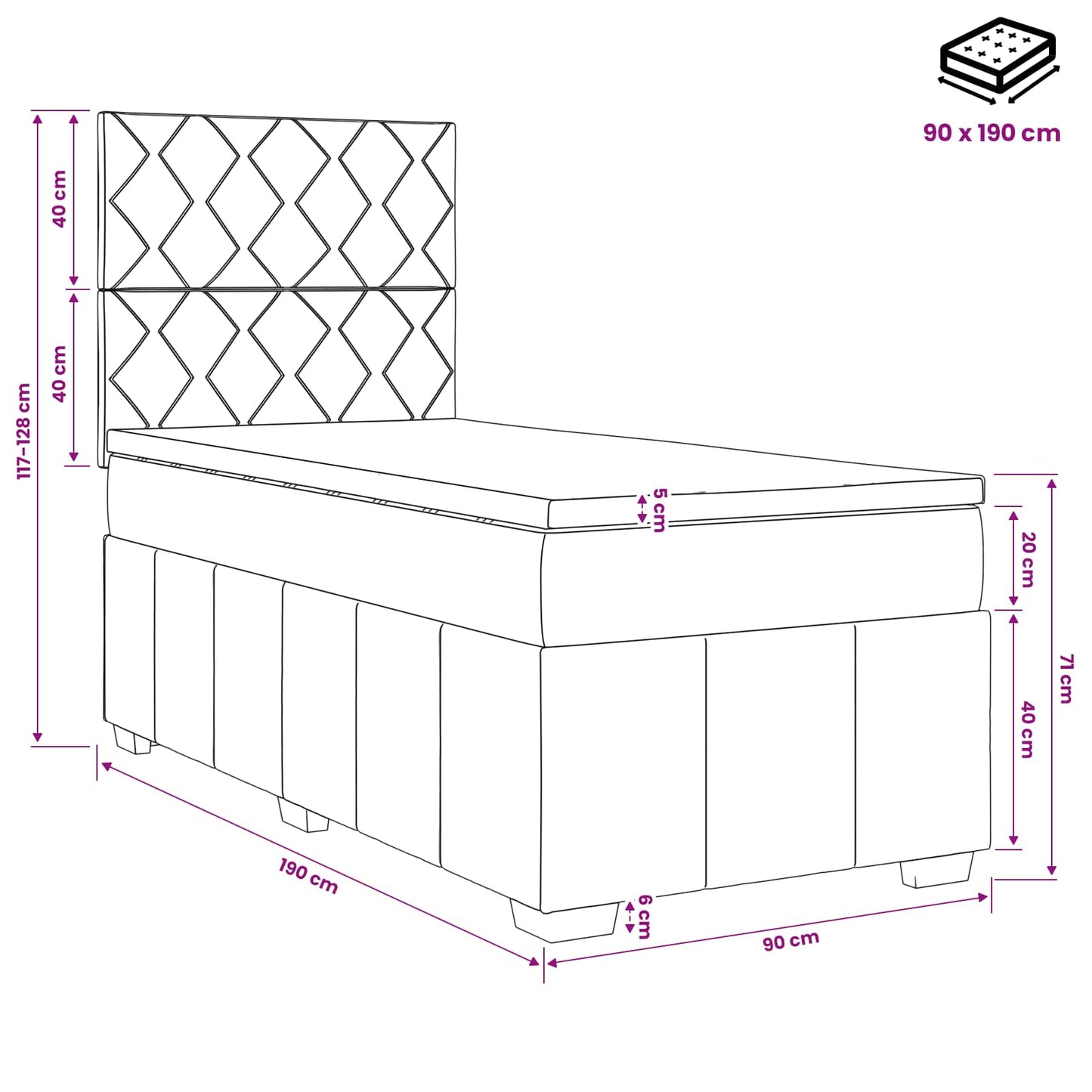 Boxspringbed met matras Donkergrijs 90 x 190 cm Stof