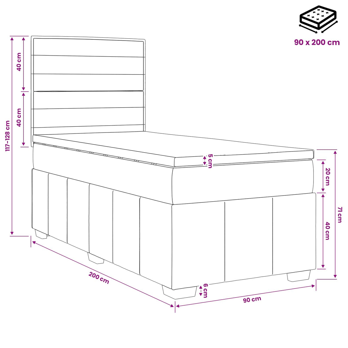 Boxspringbed met matras Lichtgrijs 90 x 200 cm Stof