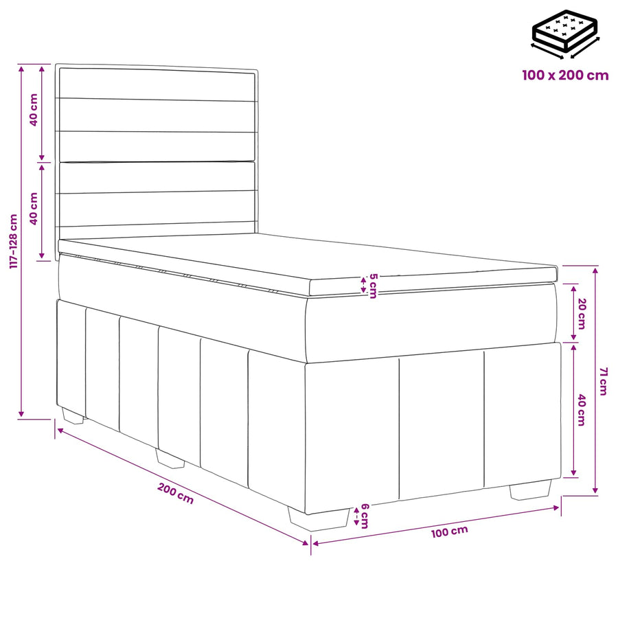 Boxspringbed met matras Donkergrijs 100 x 200 cm Stof