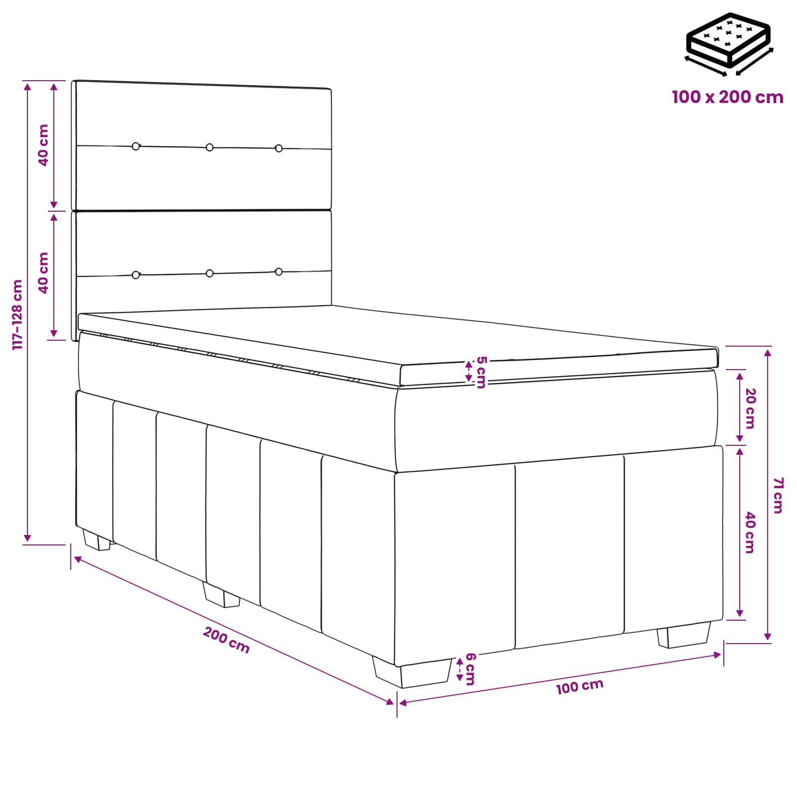 Boxspringbed met matras met hoofdeinde Taupe 100 x 200 cm Stof