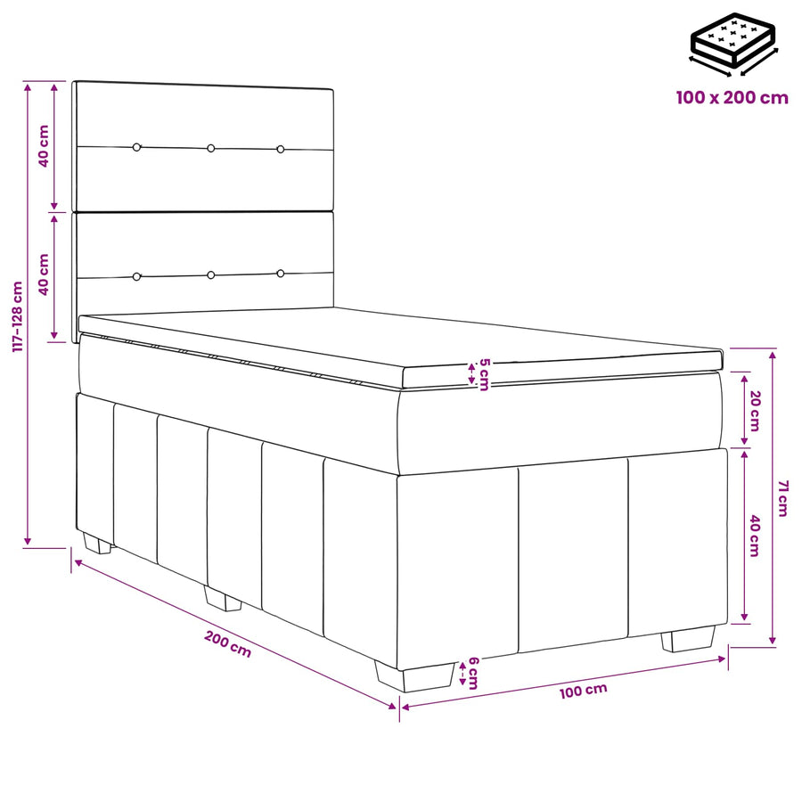 Boxspringbed met matras Crèmekleurig 100 x 200 cm Stof