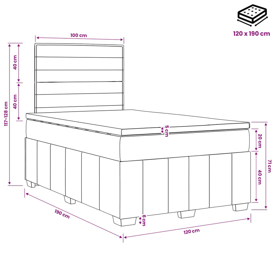 Boxspringbed met matras Lichtgrijs 120 x 190 cm Stof