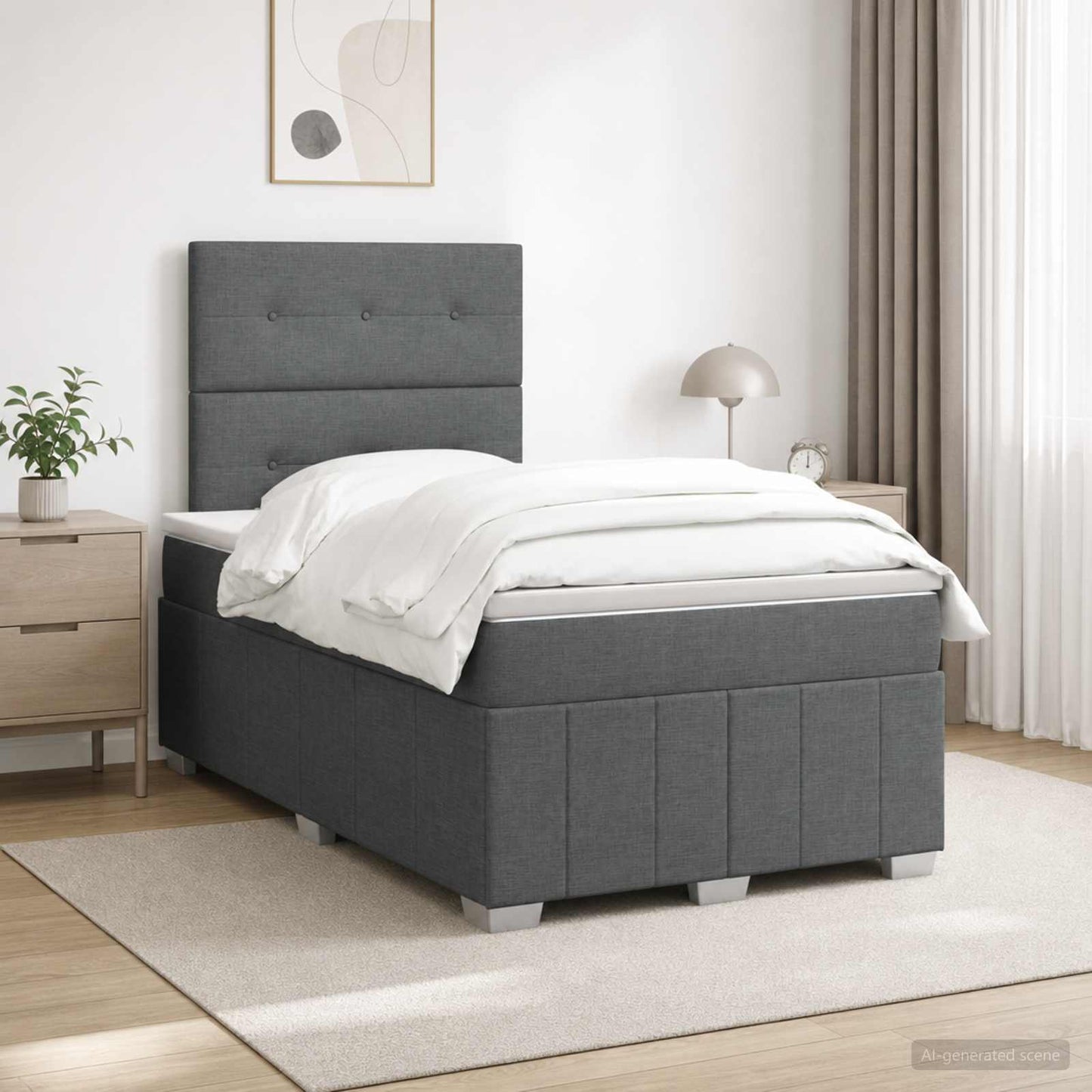 Boxspringbed met matras Donkergrijs 120 x 190 cm Stof