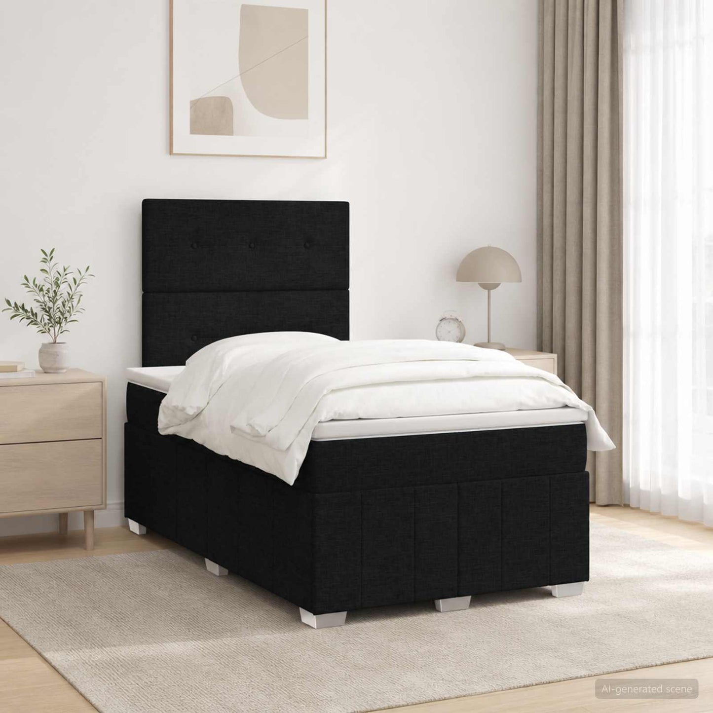 Boxspringbed met matras met hoofdeinde Zwart 120 x 190 cm Stof