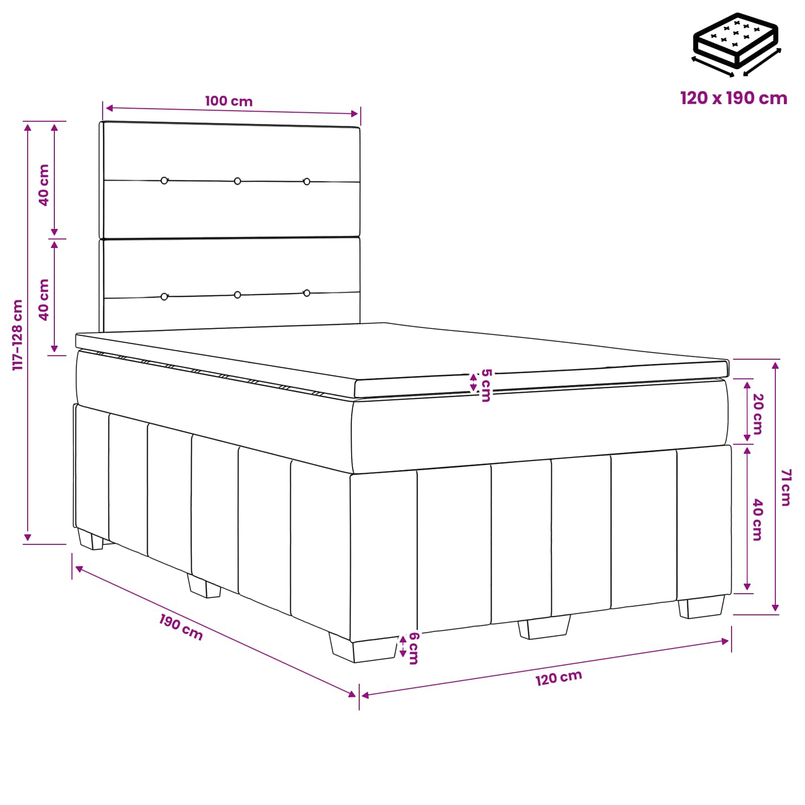 Boxspringbed met matras met hoofdeinde Taupe 120 x 190 cm Stof