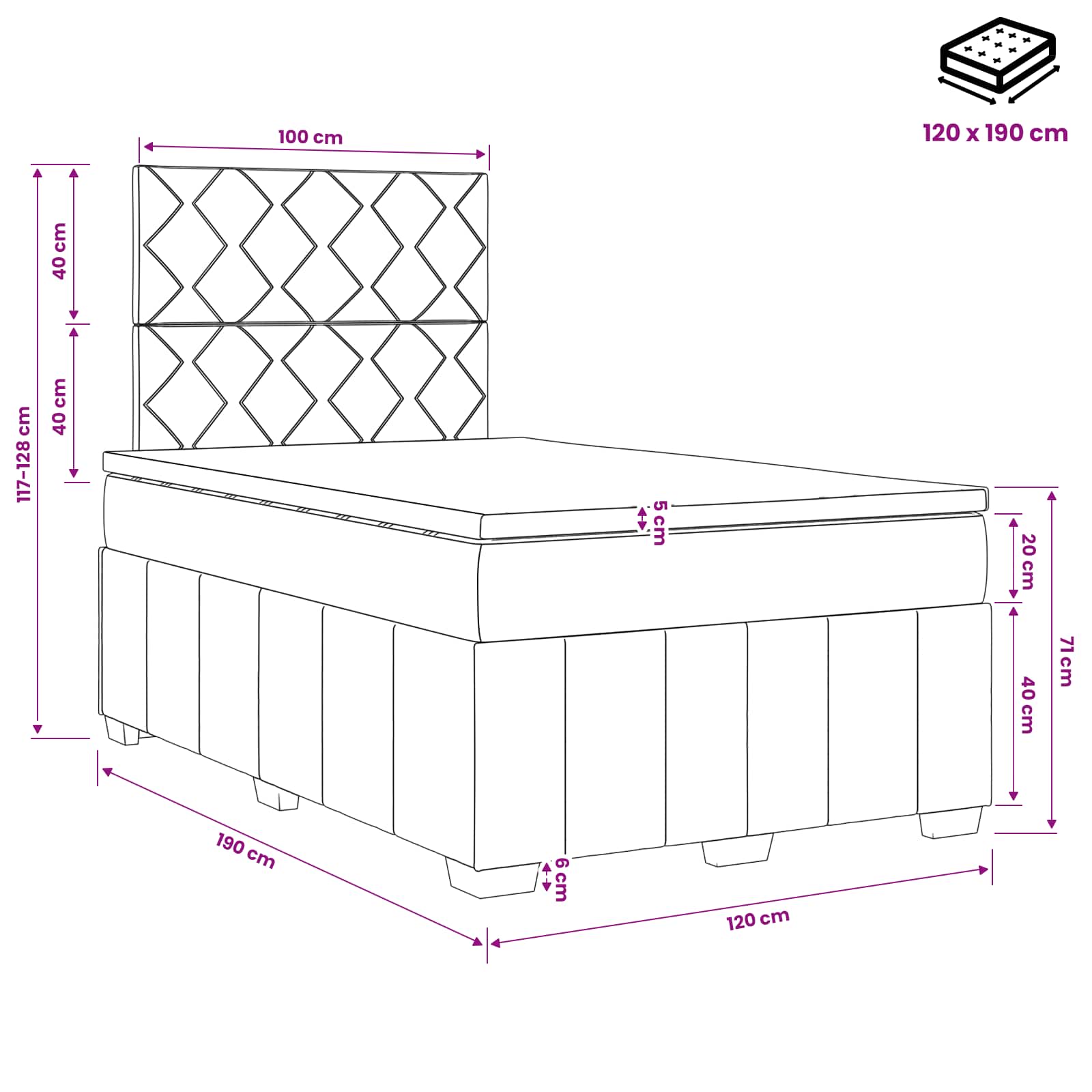 Boxspringbed met matras met hoofdeinde Taupe 120 x 190 cm Stof