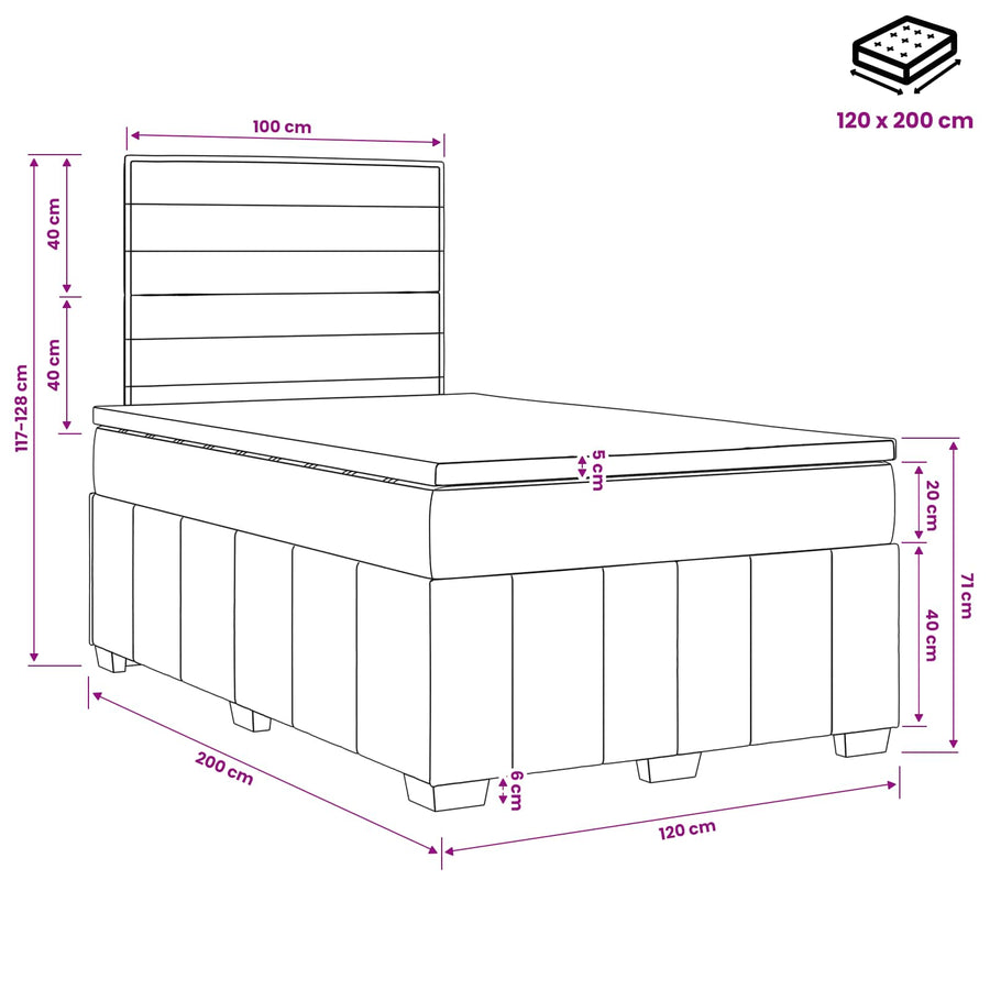 Boxspringbed met matras Lichtgrijs 120 x 200 cm Stof
