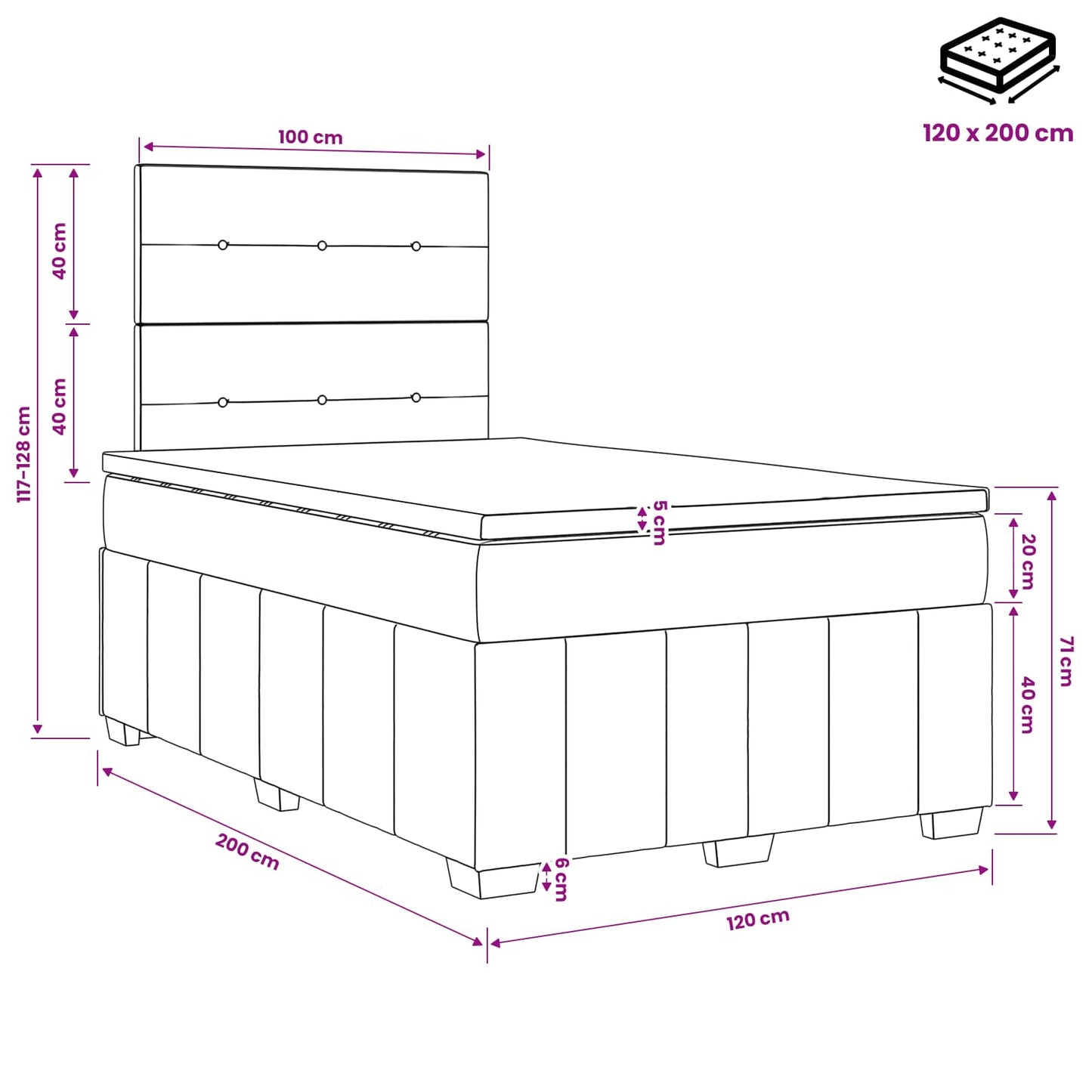 Boxspringbed met matras Lichtgrijs 120 x 200 cm Stof