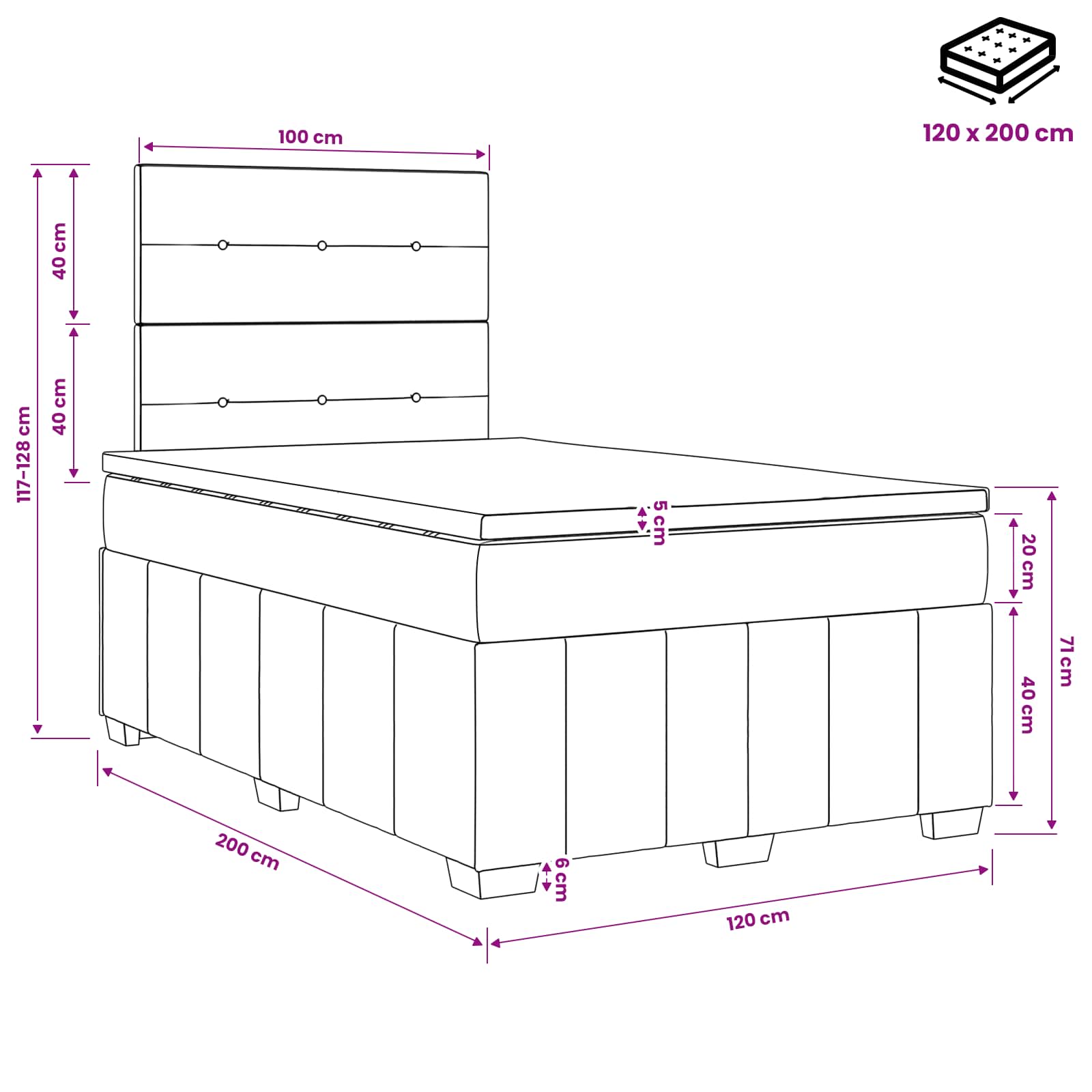 Boxspringbed met matras met hoofdeinde Taupe 120 x 200 cm Stof